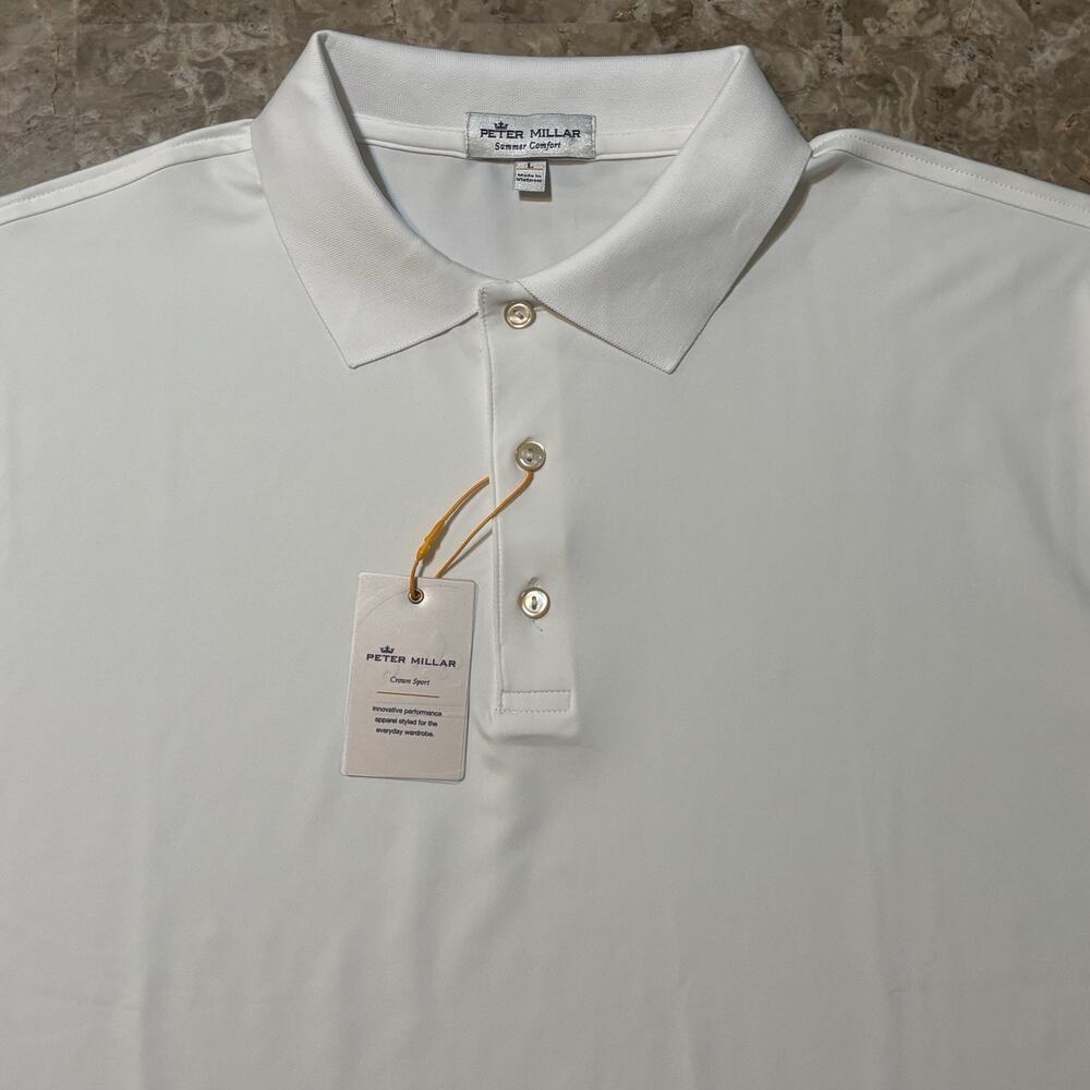 Peter Millar Summer Comfort Polo Shirt Mens Large White Solid COMPANY LOGO